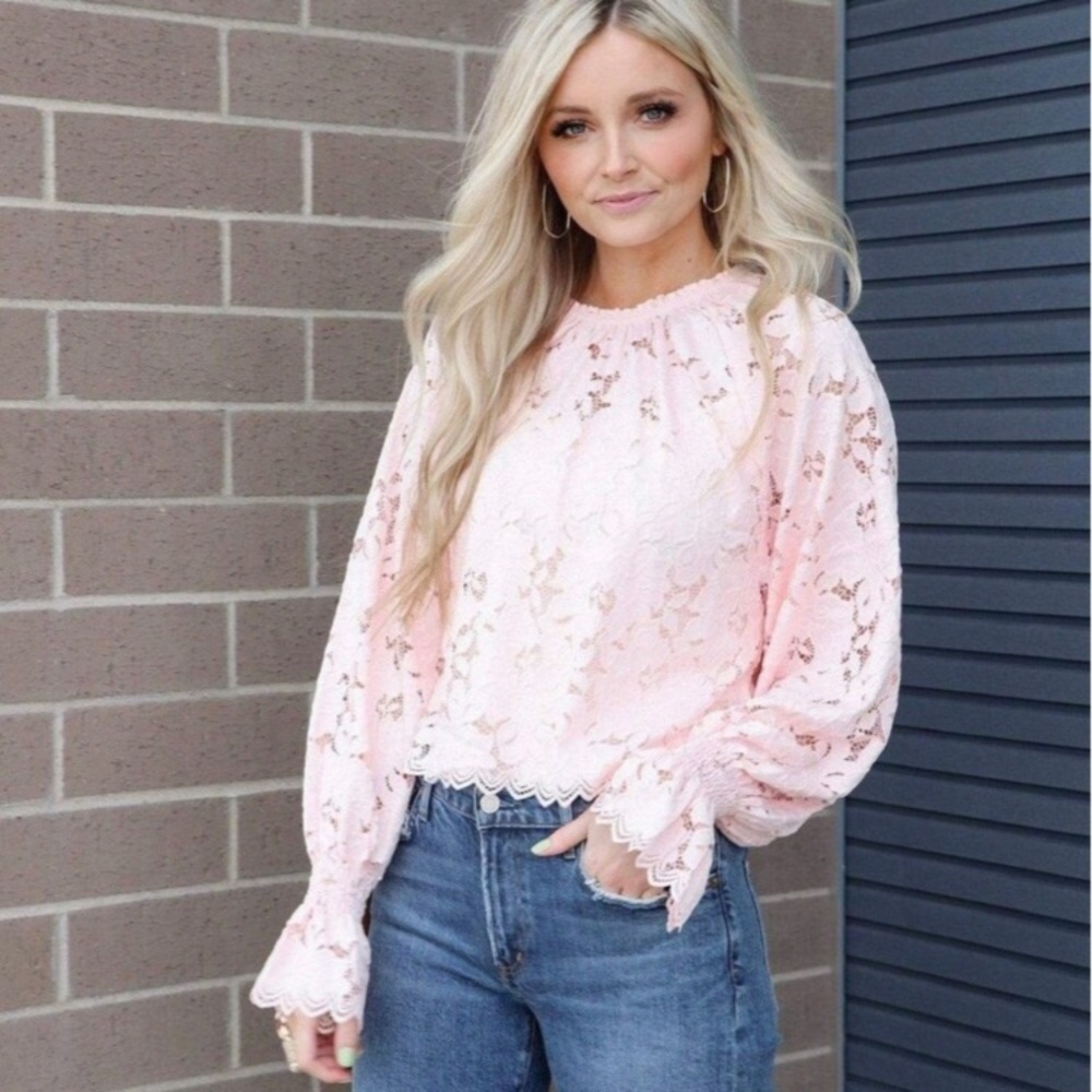New Free People Olivia Pink Lace Top - Picture 1 of 7